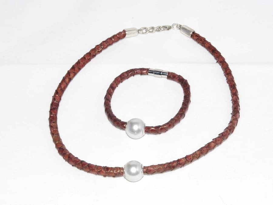 Conjunto gargantilla pulsera perla y serpiente autentica Conjunto perlas collar y pulsera serpiente autentica