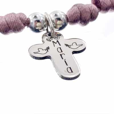 Collar seda cruz plata ley personalizada comunion c eb Gargantilla cruz plata nombre palomas